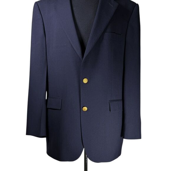 Vintage Brooks Brothers Mens 42L Blue Wool Blazer Sport Coat Jacket Gold Buttons - Picture 8 of 11